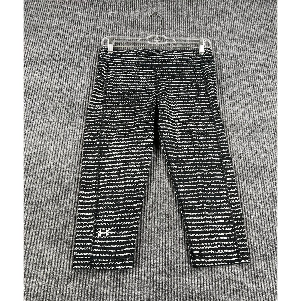 Under Armour Leggings Womens Medium Black Striped Heat Gear Workout Activewear